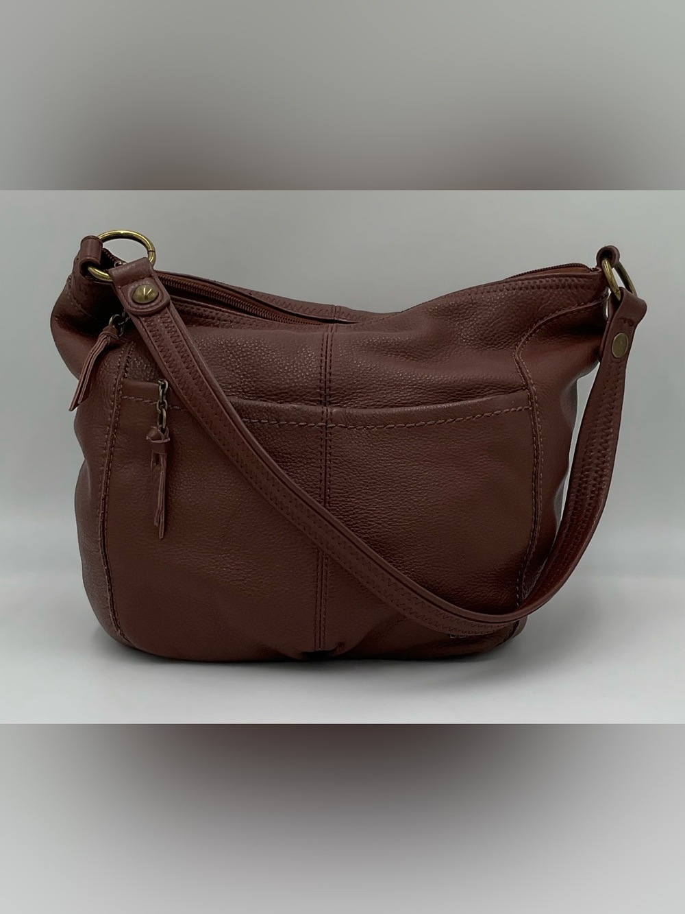 The Sak Rich Brown Pebbled Leather Hobo Bag with Top Stitching Detail - Picture 3 of 14